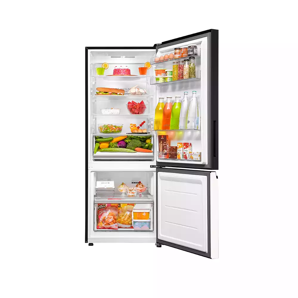 Haier Vogue Series 325L ,Black white Glass  Finish 14 in 1 Convertible  Bottom Mounted Frost Free Refrigerator HRB-3752KWG-P